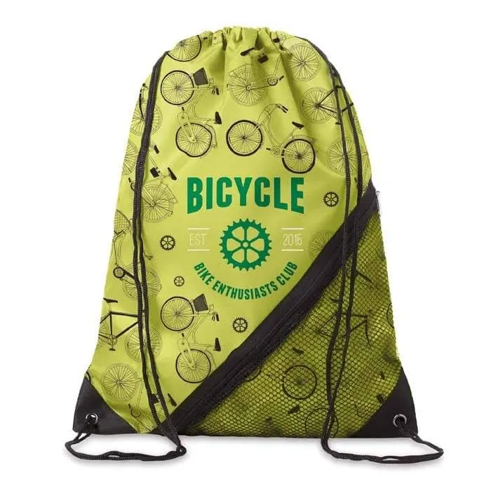 MB3003 Mochila de cuerdas poliéster 210D con cremallera y bolsillo de malla (35x45cm)