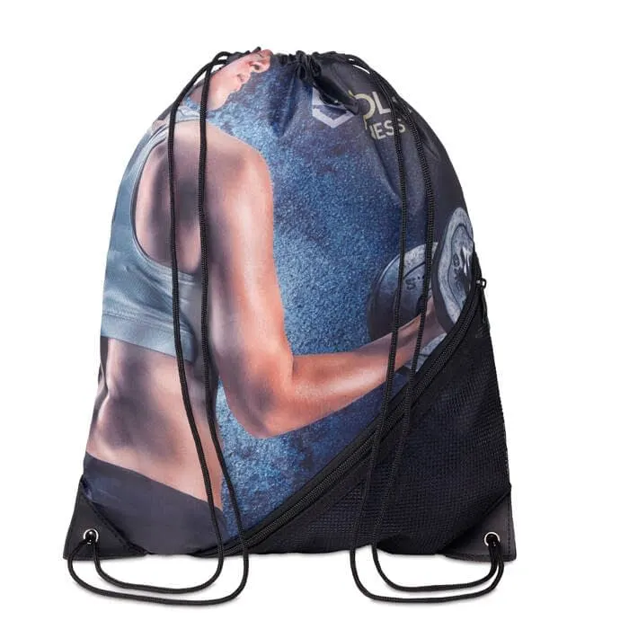 MB3103 Mochila de cuerdas de RPET con bolsillo de malla con cremallera (35x45cm)