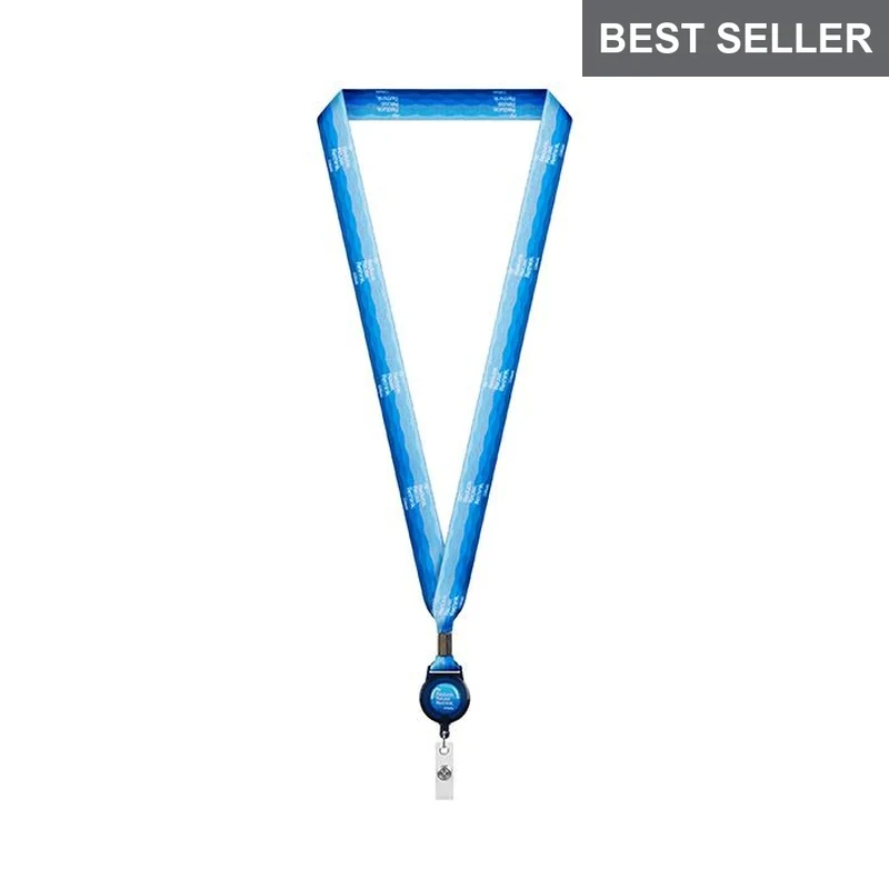 ML1165 Lanyard de poliéster sublimado con engarce metálico.