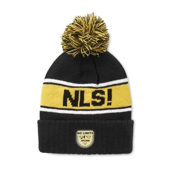 MW1016 Gorro acrílico jacquard personalizado, con dobladillo 3*1 y borla. (desde 50u.)